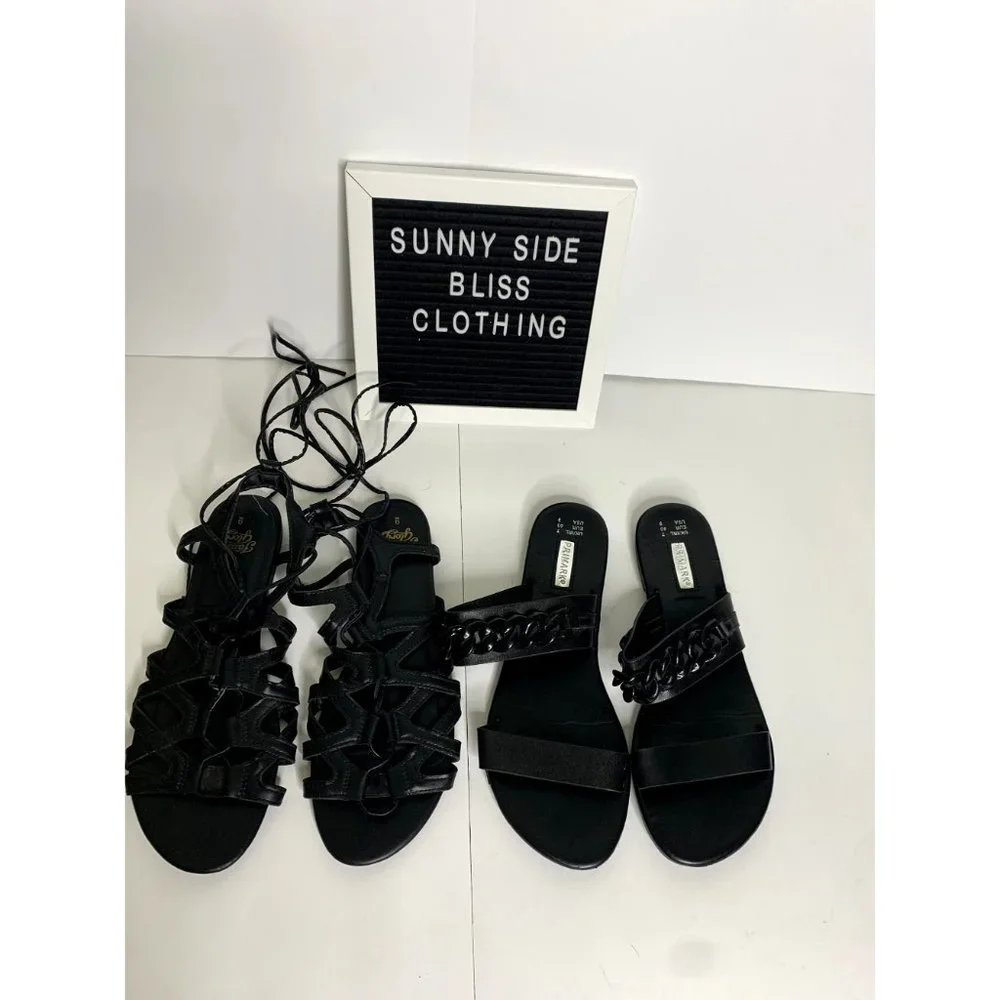 Women's Black Flat Summer Sandals Lot of 2 Size 9 - Picture 8 of 8